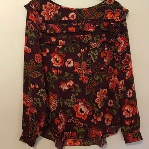 Floral blouse with cutout front; size Large